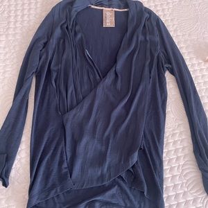 Anthropologie Blue Long Sleeve Tee Faux Wrap
